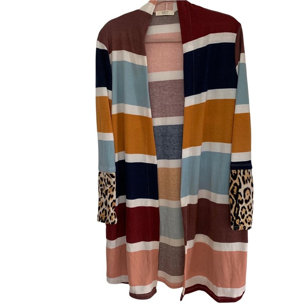 A.gain Multicolor Striped Oversized Long Duster Cardigan S/M